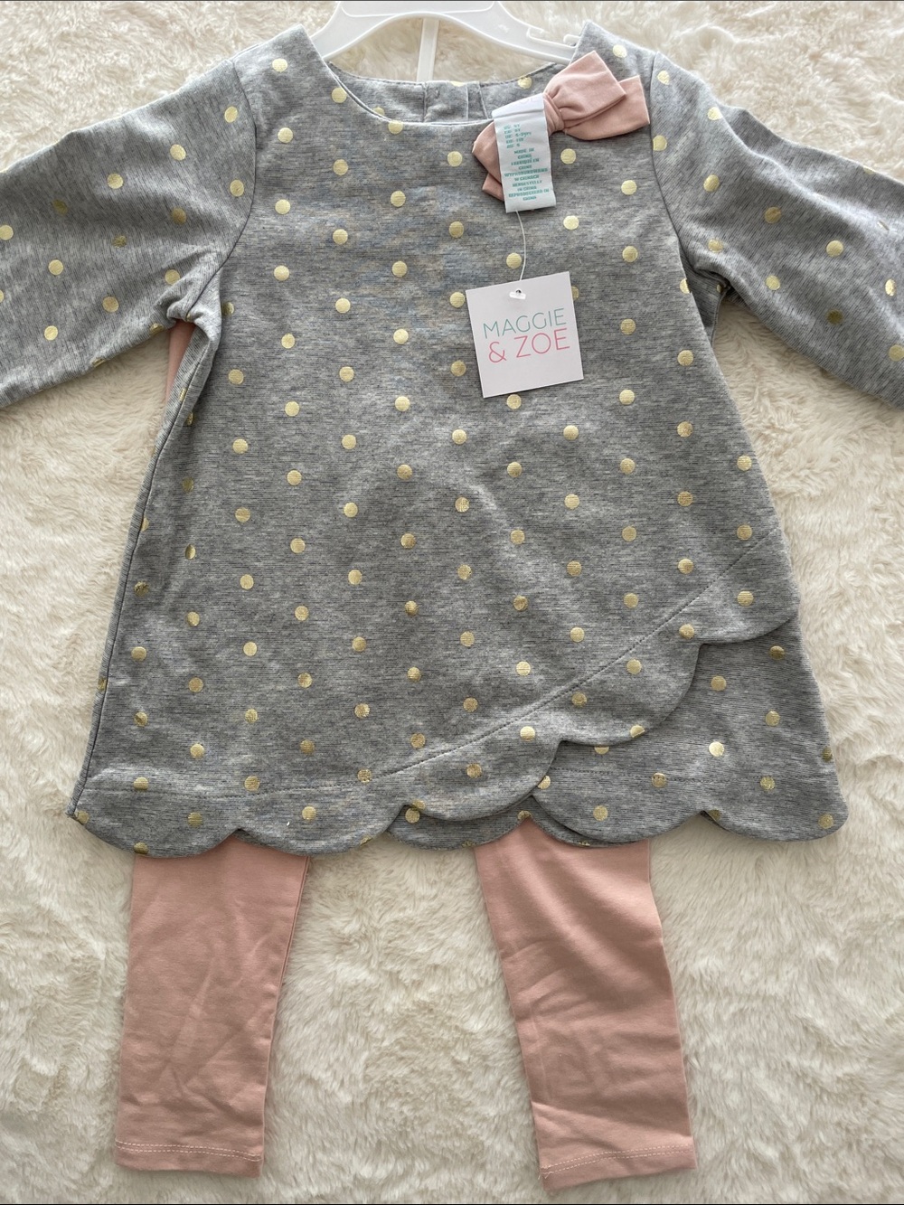 SALE! NWT Maggie & Zoe Gray Dress with Gold Dots and Pink Leggings 5T